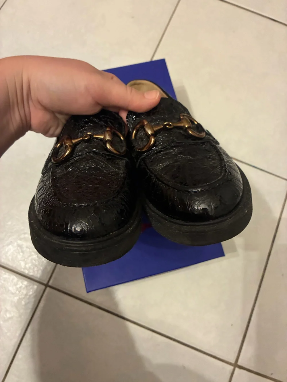 LIKE NEW Beberlis Kids Black Patent Moccasin Loafers buckles - girls EU 34